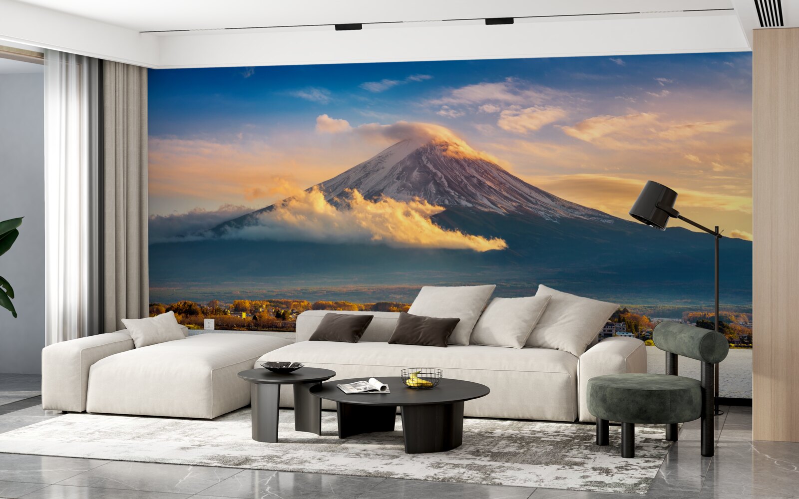 Papier peint le pic fuji est entouré d'un épais brouillard