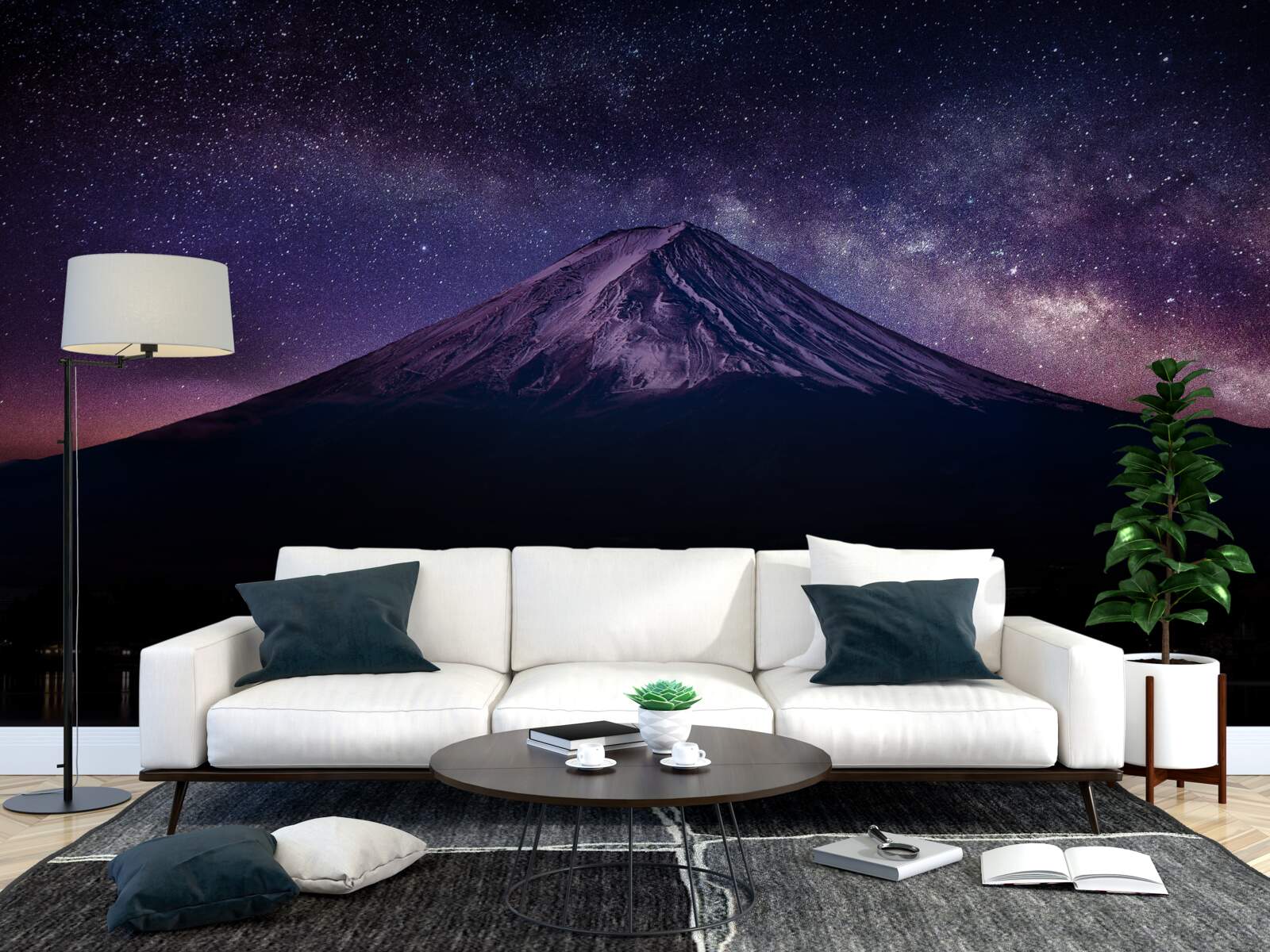 Papier peint ciel étoilé de couleur violette au-dessus du sommet de la montagne