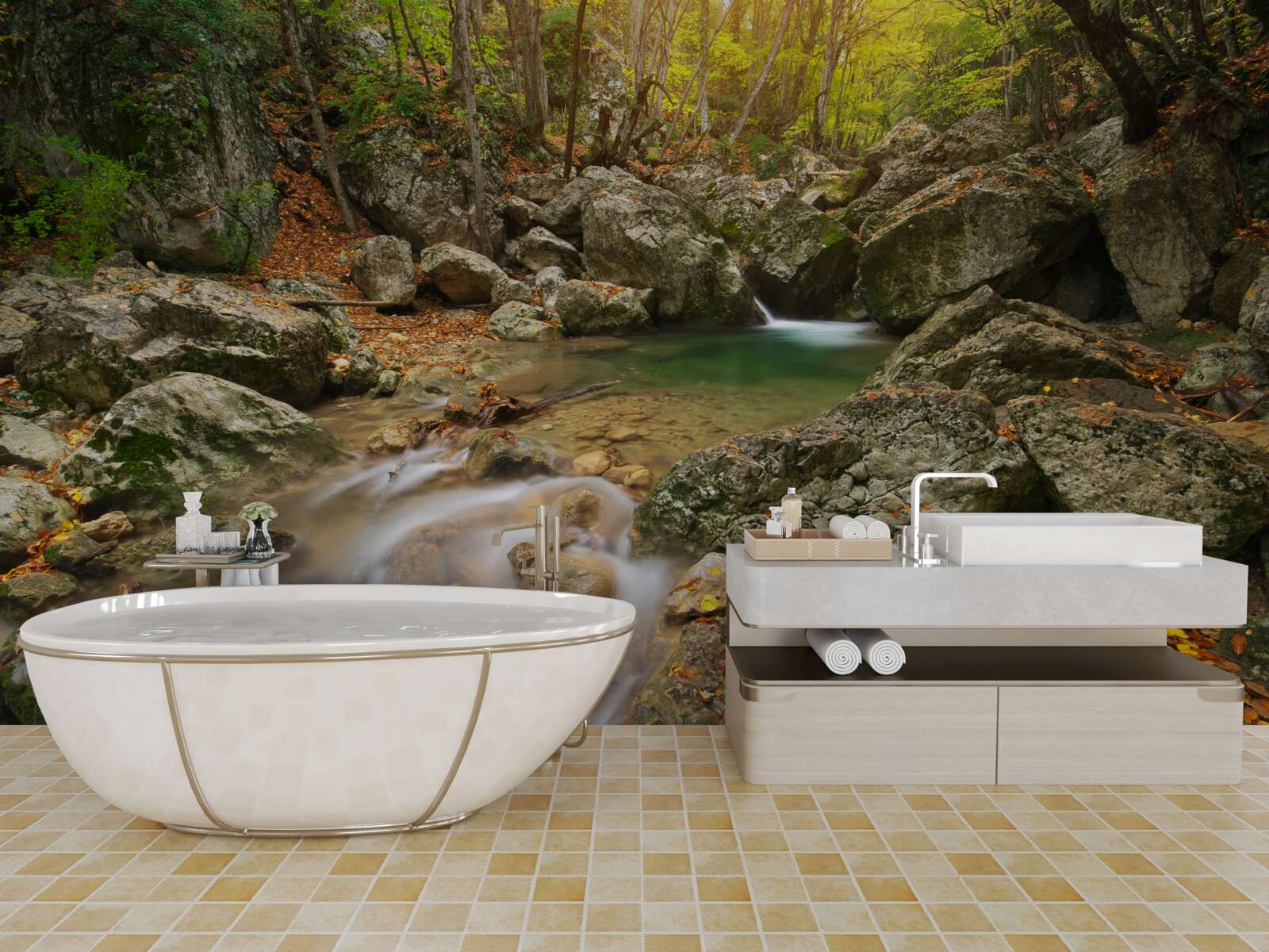 Papier peint débit de la rivière en automne