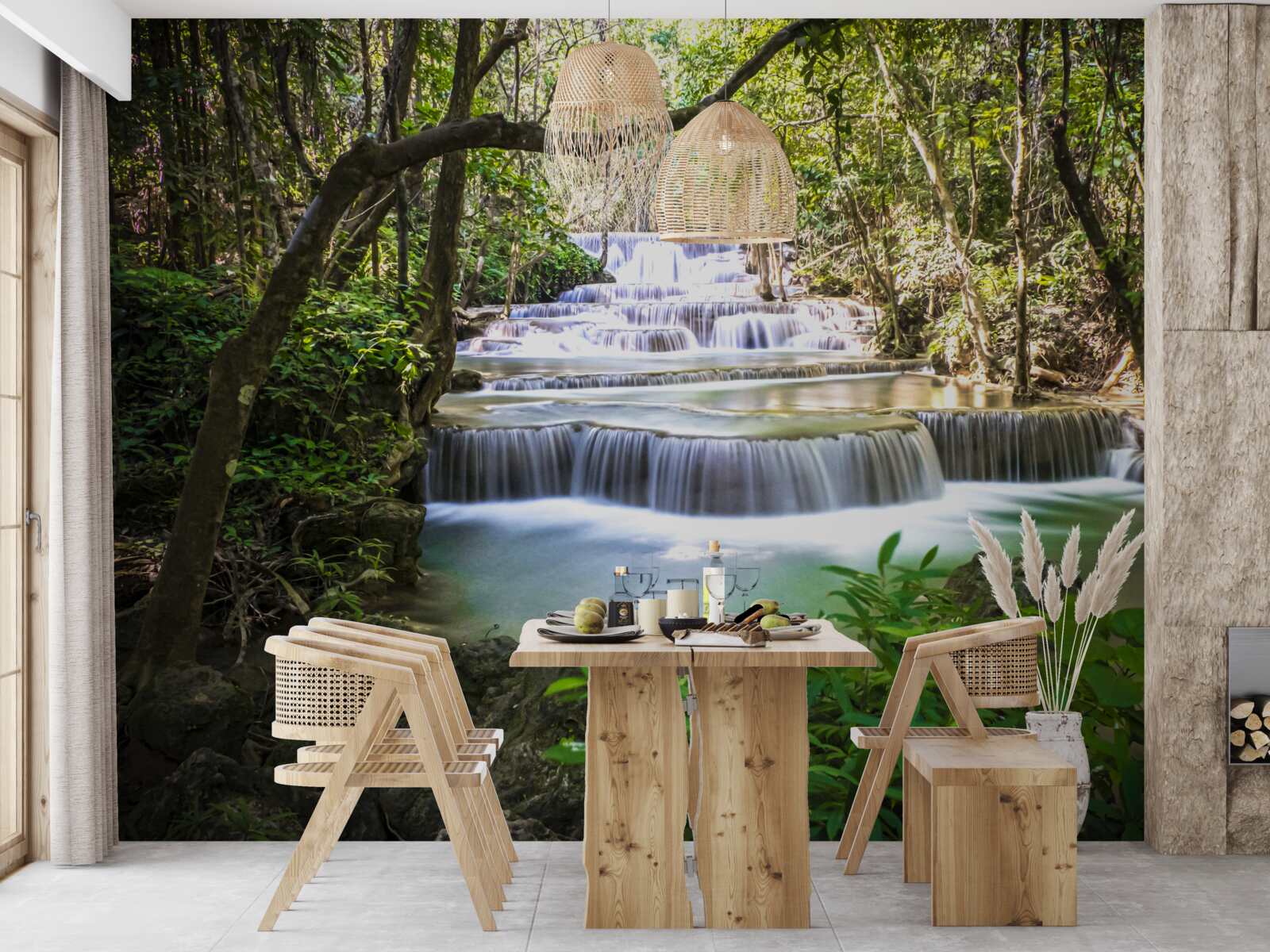 Papier peint chutes d'eau en forêt à l'aube