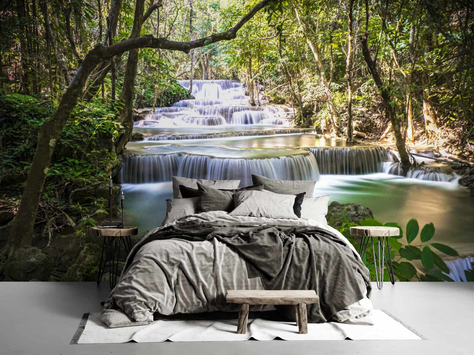 Papier peint chutes d'eau en forêt à l'aube