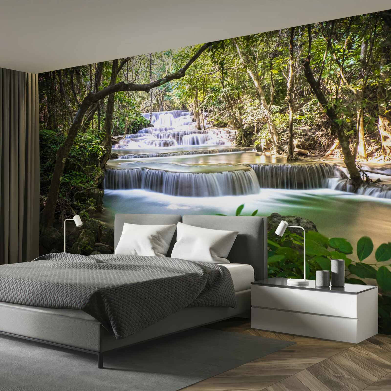 Papier peint chutes d'eau en forêt à l'aube