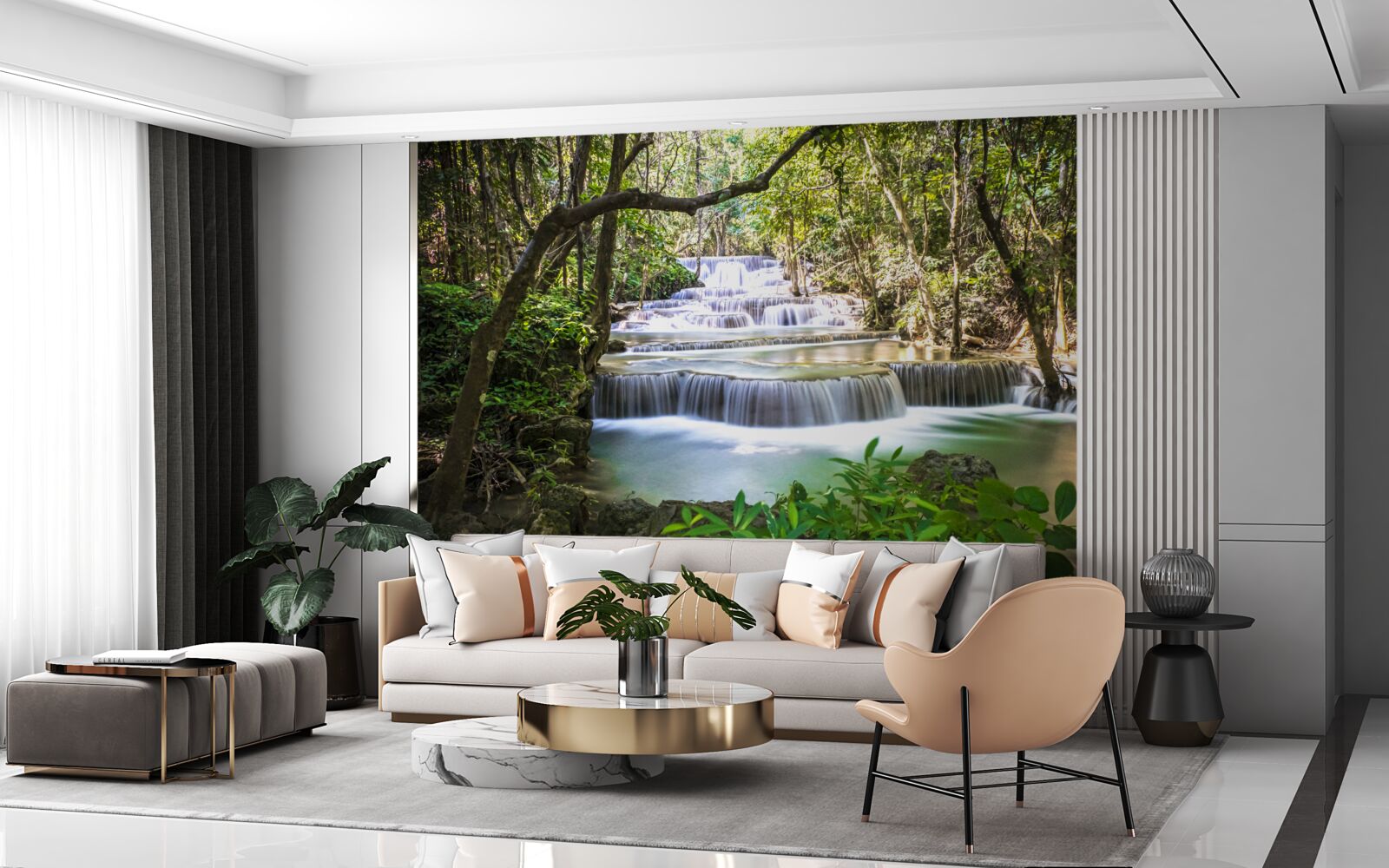 Papier peint chutes d'eau en forêt à l'aube