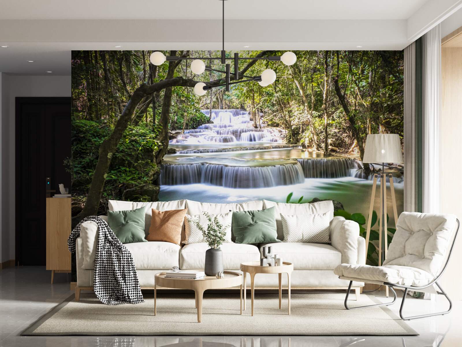 Papier peint chutes d'eau en forêt à l'aube