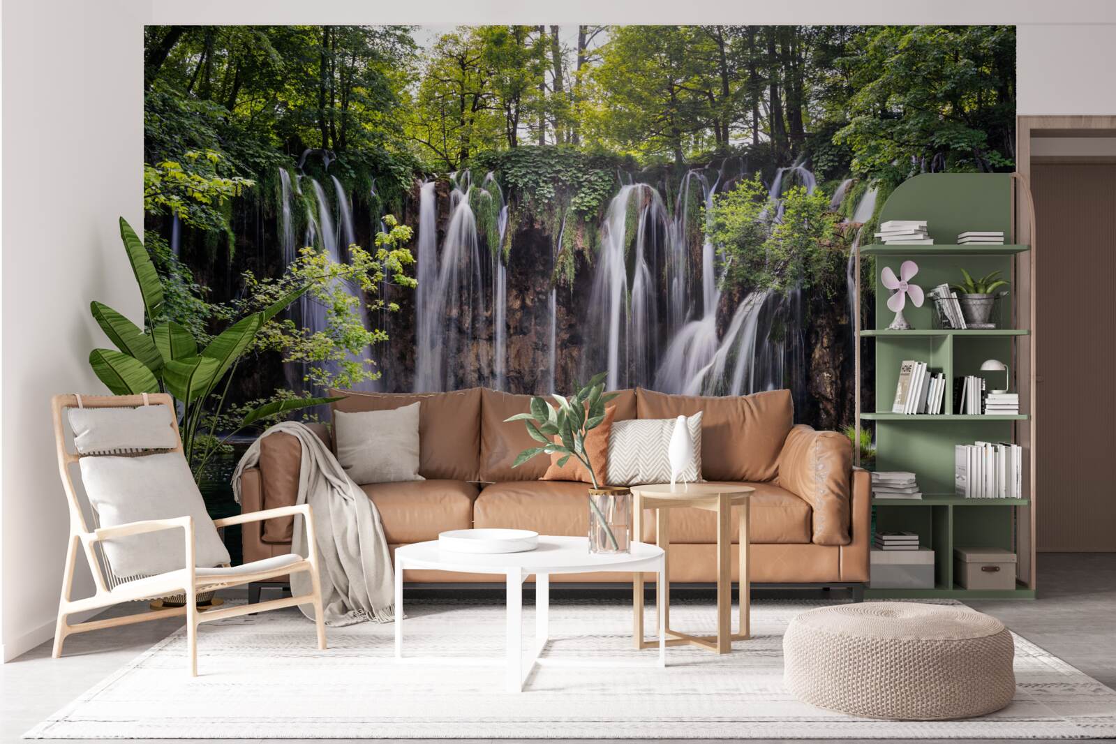 Papier peint des chutes d'eau se jetant dans un lac limpide