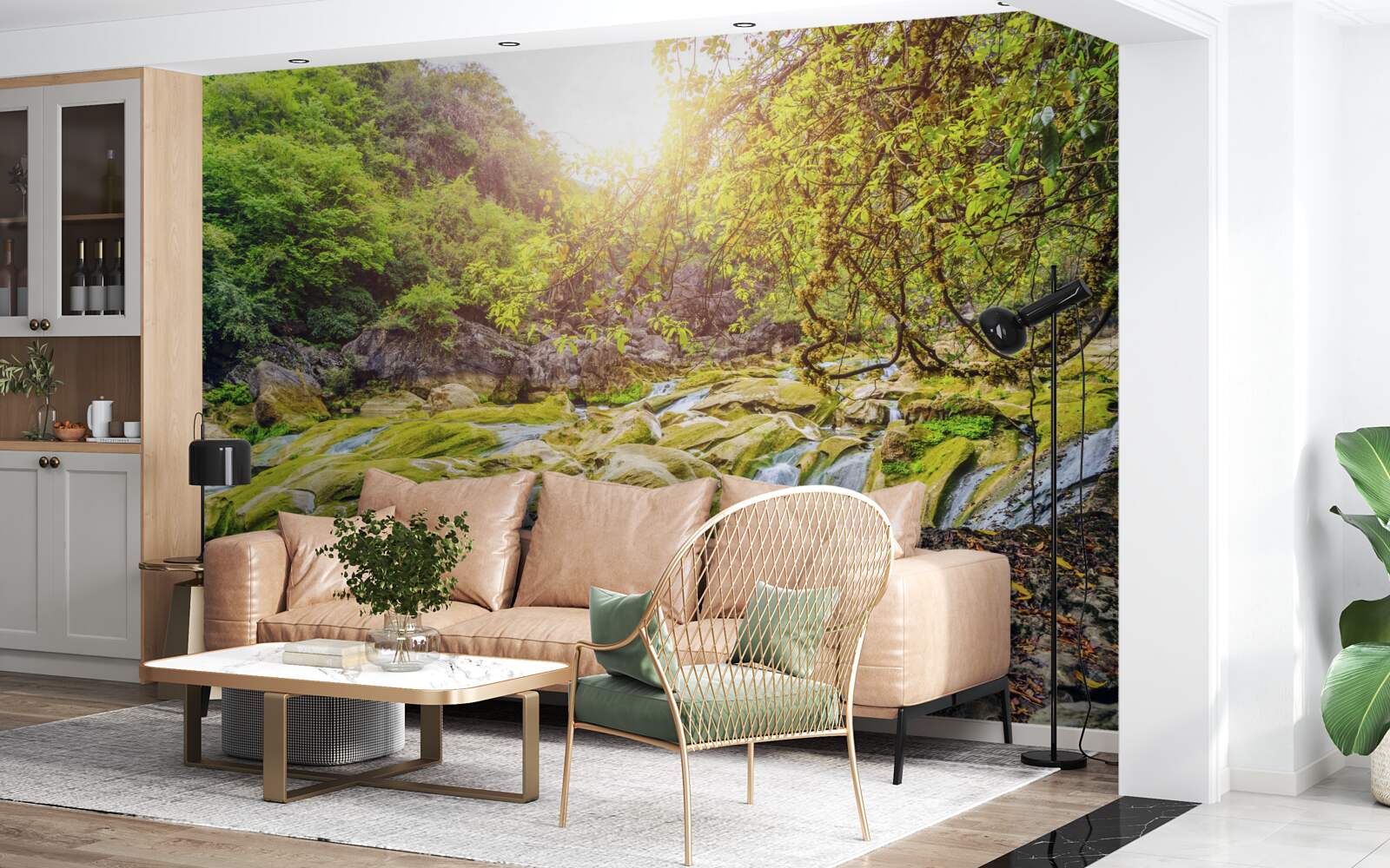 Papier peint lever de soleil sur la rivière avec sa nature colorée