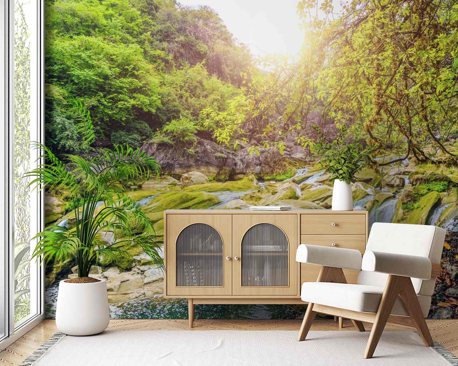 Papier peint lever de soleil sur la rivière avec sa nature colorée