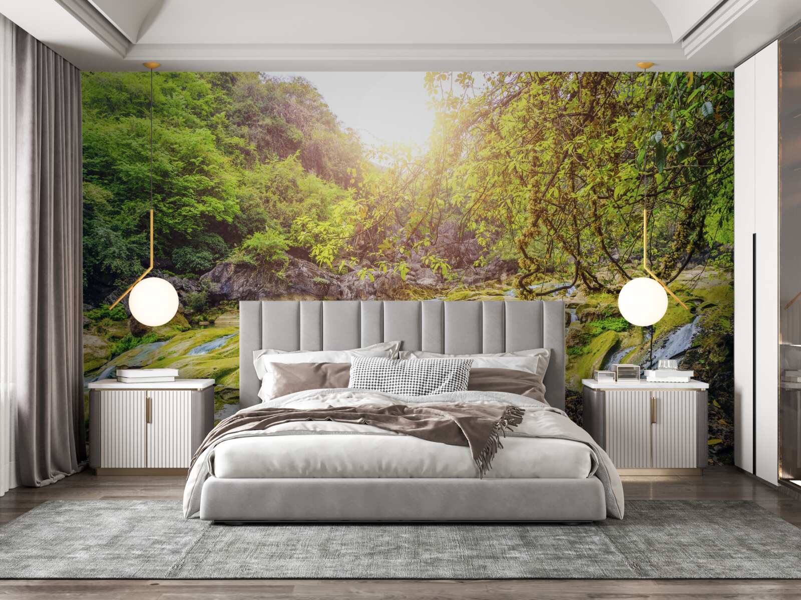 Papier peint lever de soleil sur la rivière avec sa nature colorée