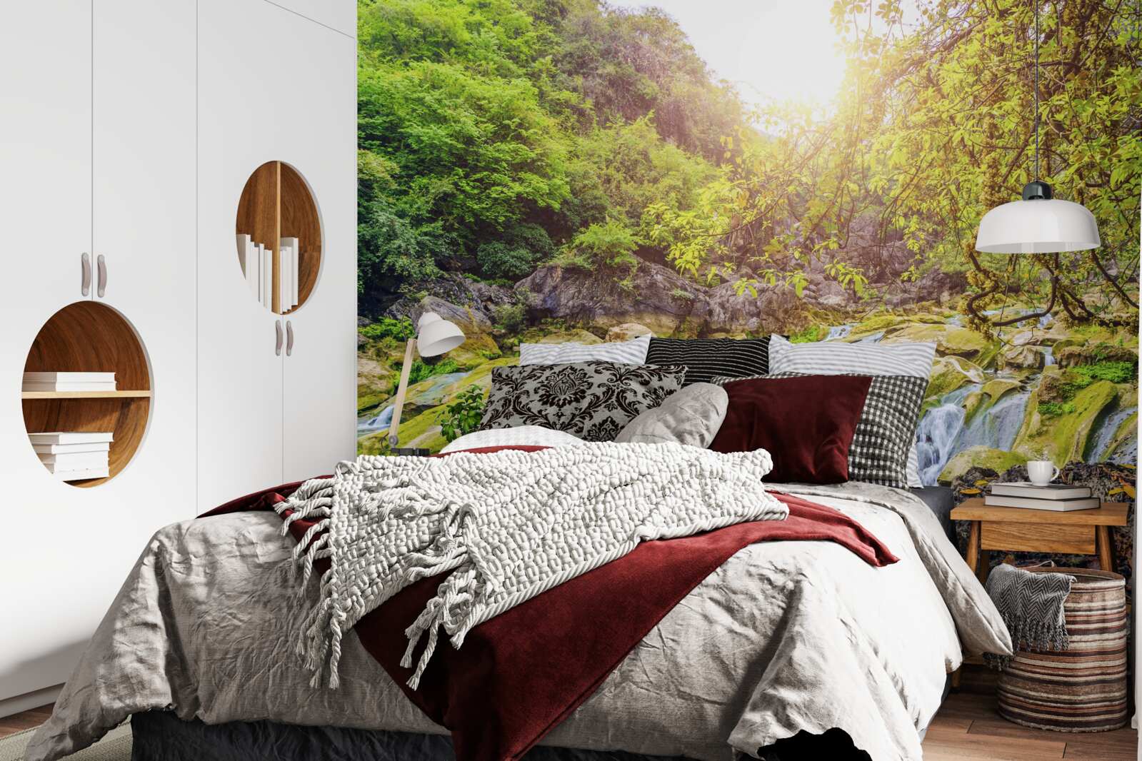 Papier peint lever de soleil sur la rivière avec sa nature colorée