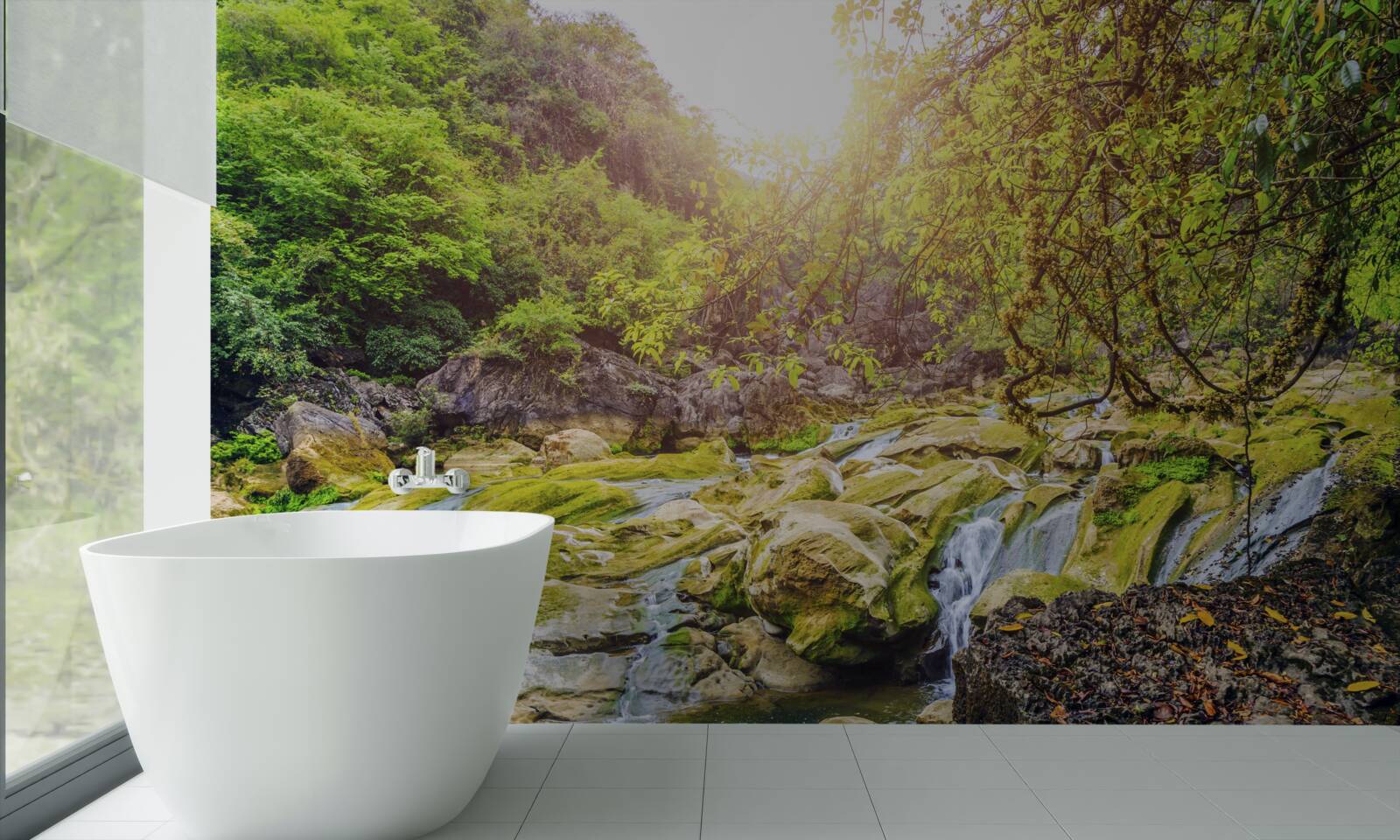 Papier peint lever de soleil sur la rivière avec sa nature colorée