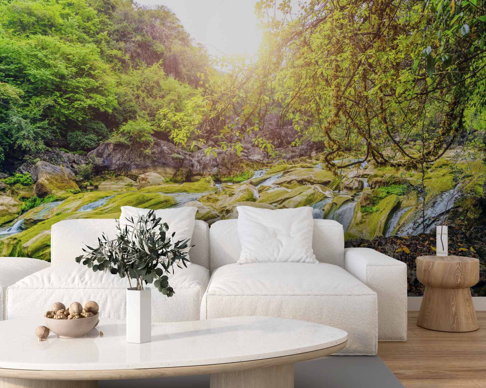 Papier peint lever de soleil sur la rivière avec sa nature colorée