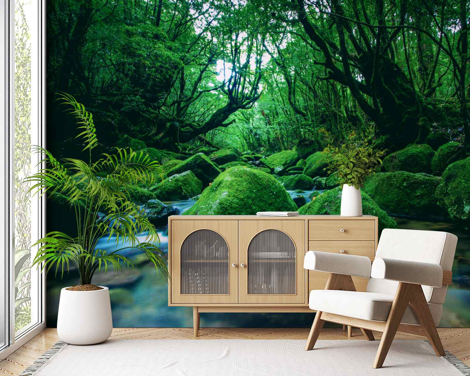 Papier peint forêt plongée dans le sommeil au pied d'une cascade