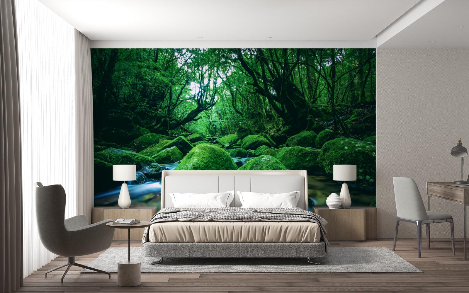 Papier peint forêt plongée dans le sommeil au pied d'une cascade