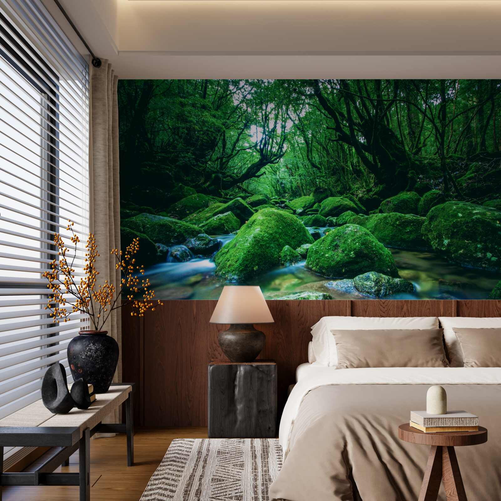 Papier peint forêt plongée dans le sommeil au pied d'une cascade