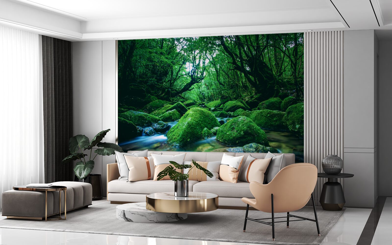 Papier peint forêt plongée dans le sommeil au pied d'une cascade