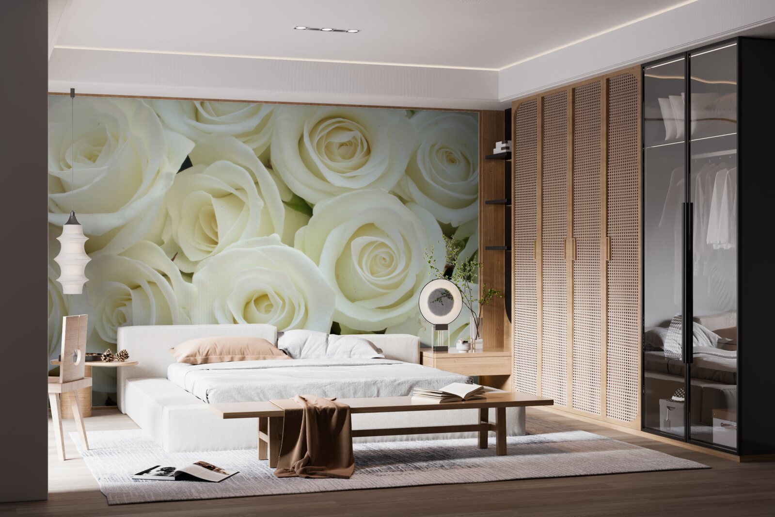 Papier peint bouquet contenant des roses blanches