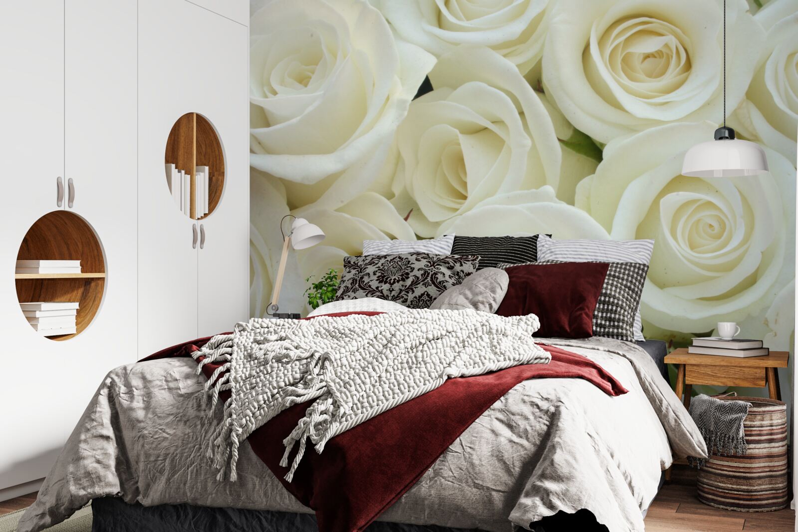 Papier peint bouquet contenant des roses blanches