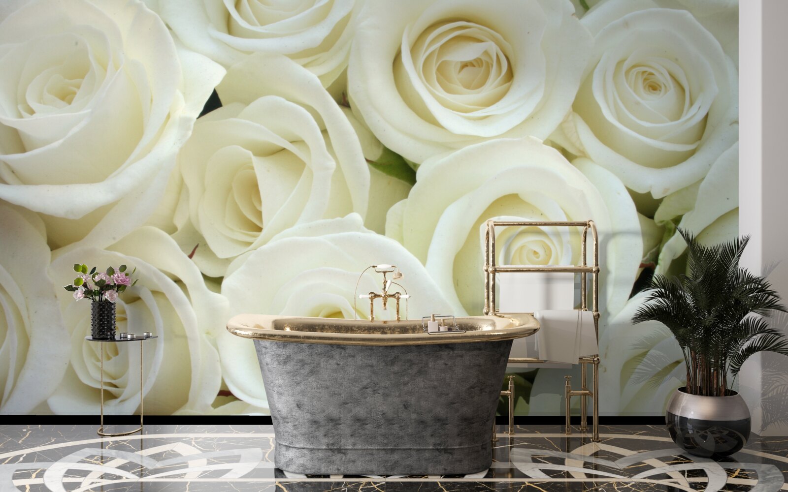 Papier peint bouquet contenant des roses blanches