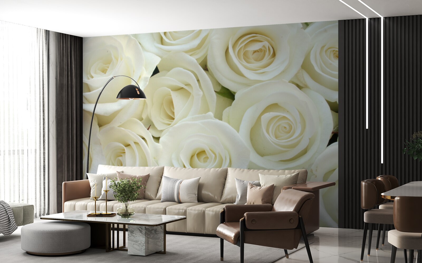 Papier peint bouquet contenant des roses blanches