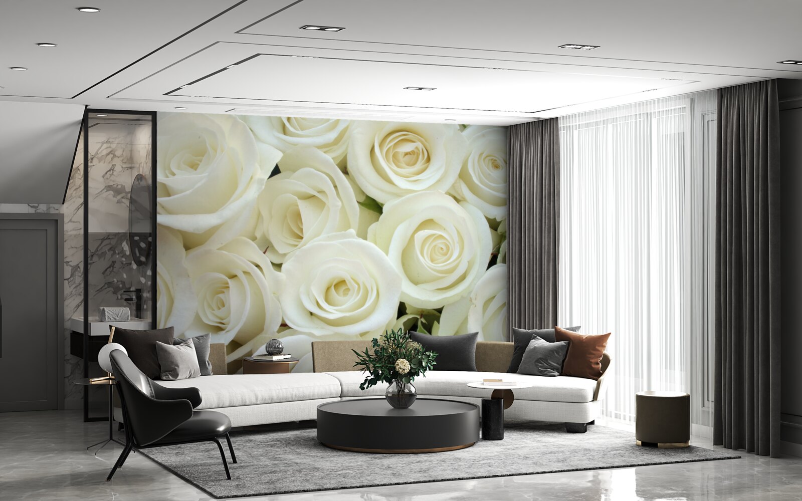 Papier peint bouquet contenant des roses blanches