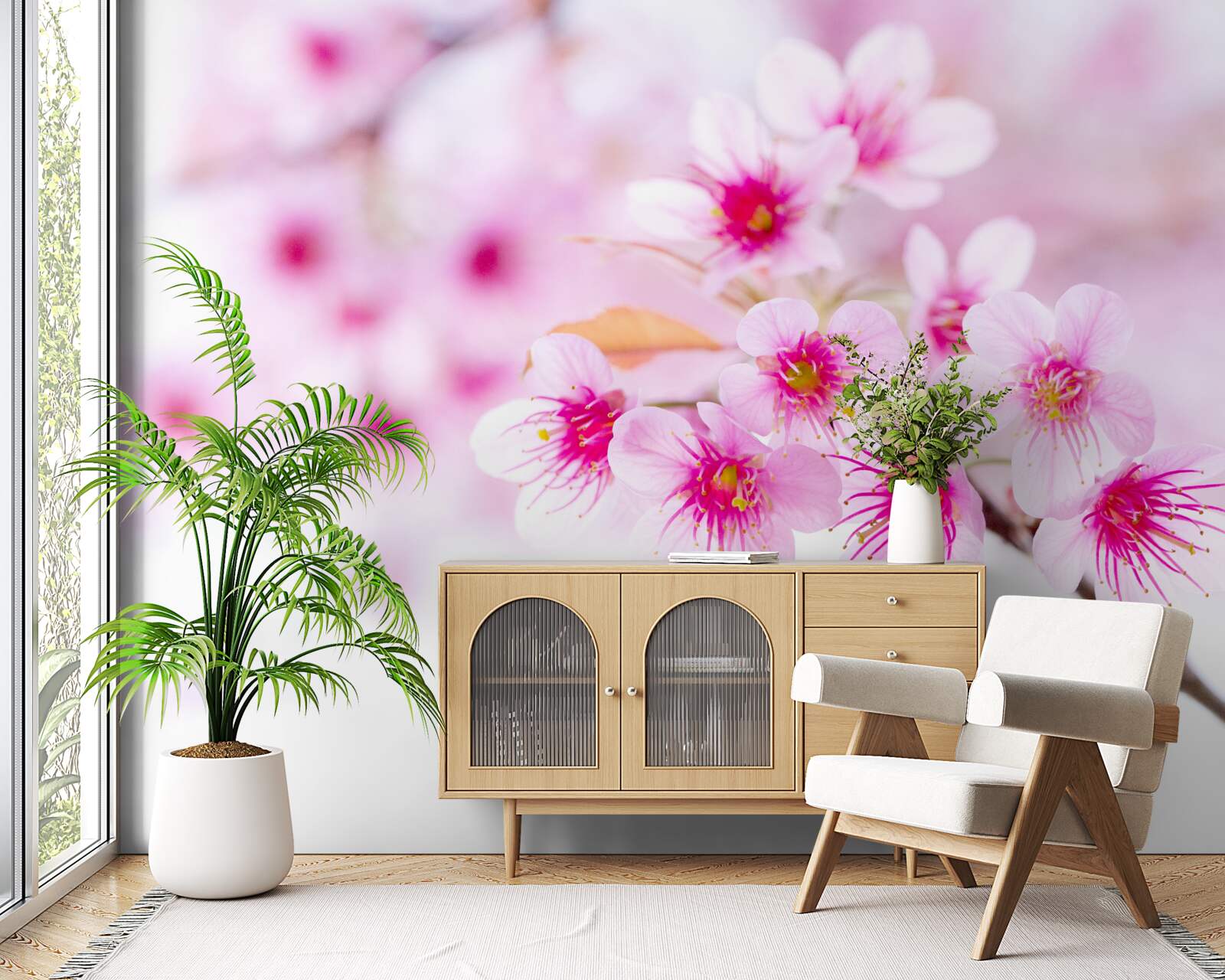 Papier peint fleur de branche de sakura rose