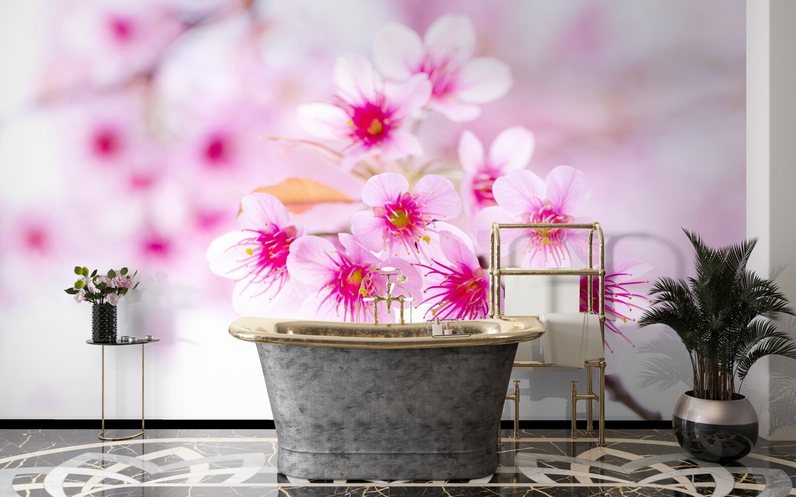 Papier peint fleur de branche de sakura rose