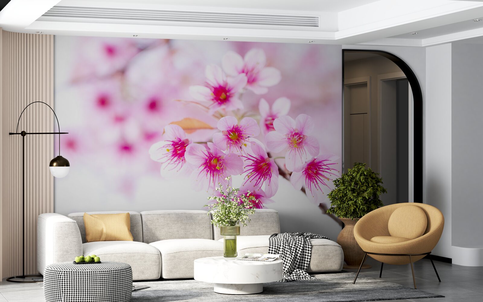 Papier peint fleur de branche de sakura rose