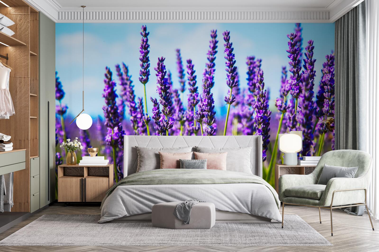 Papier peint violet lavande sur fond de ciel bleu