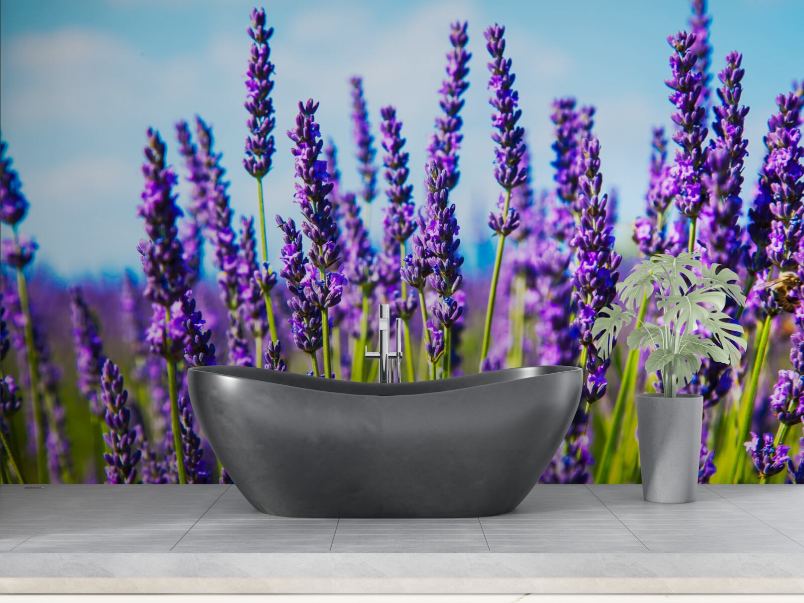 Papier peint violet lavande sur fond de ciel bleu