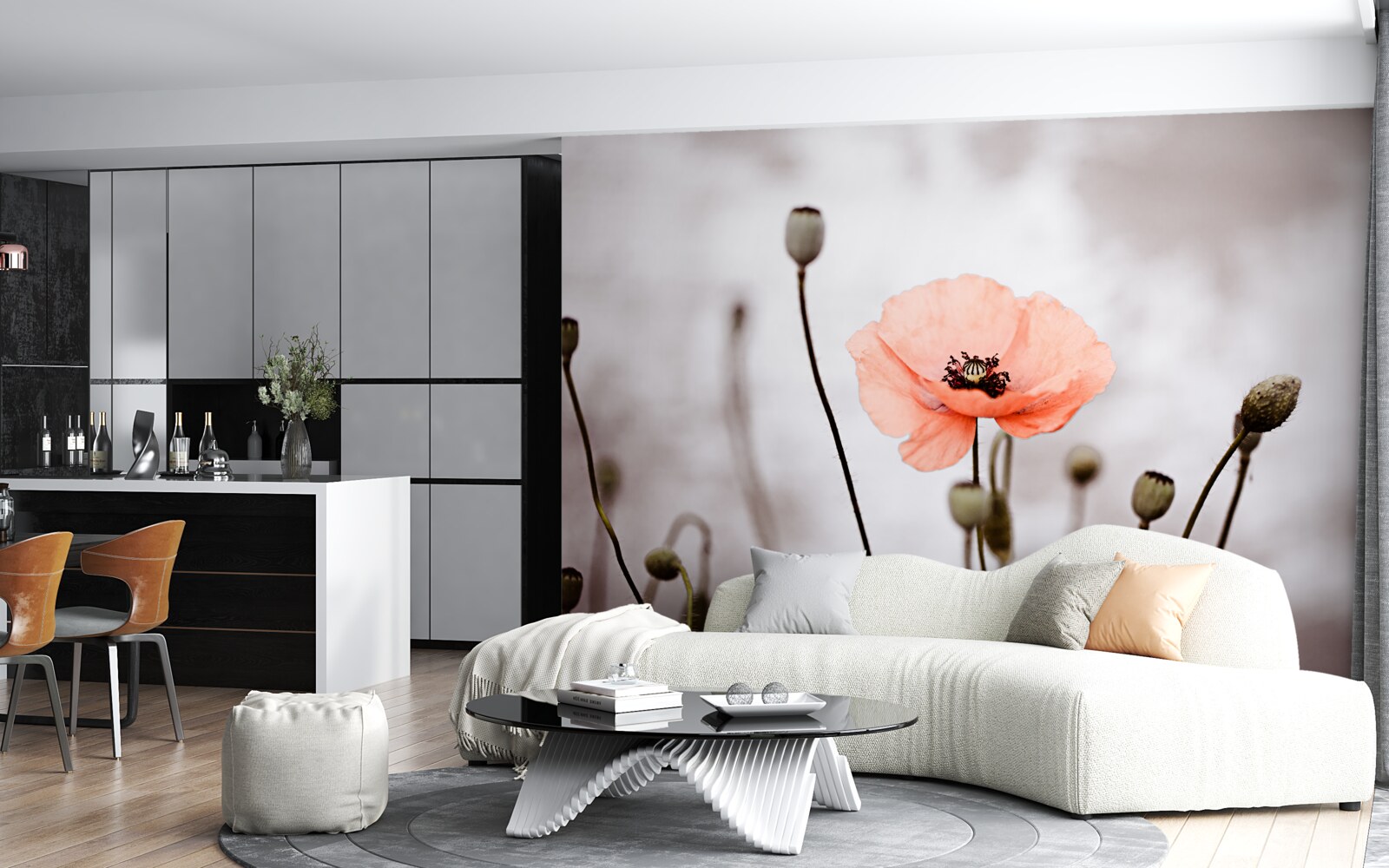 Papier peint un coquelicot solitaire qui s'ouvre dans toute sa splendeur rose