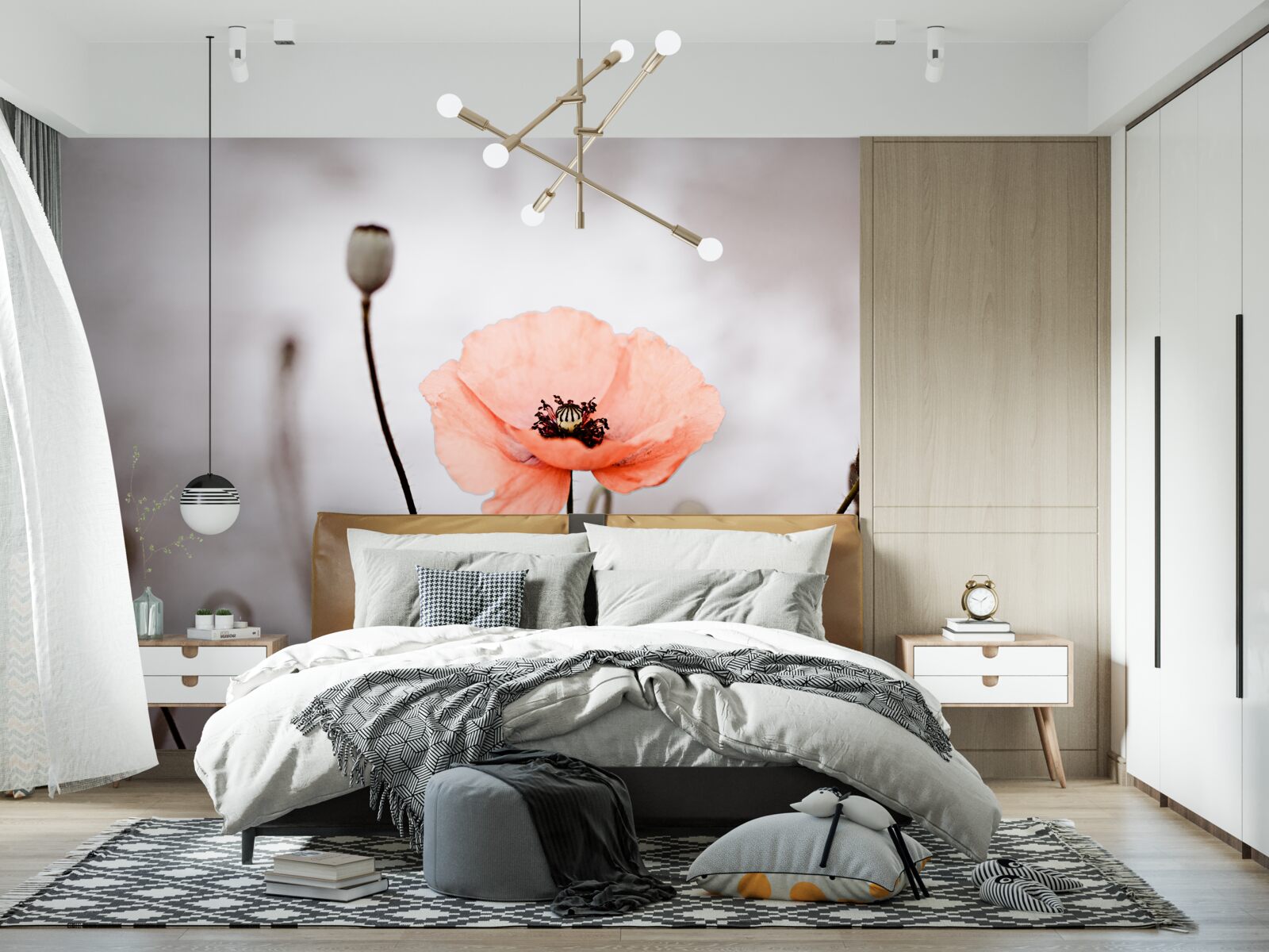 Papier peint un coquelicot solitaire qui s'ouvre dans toute sa splendeur rose