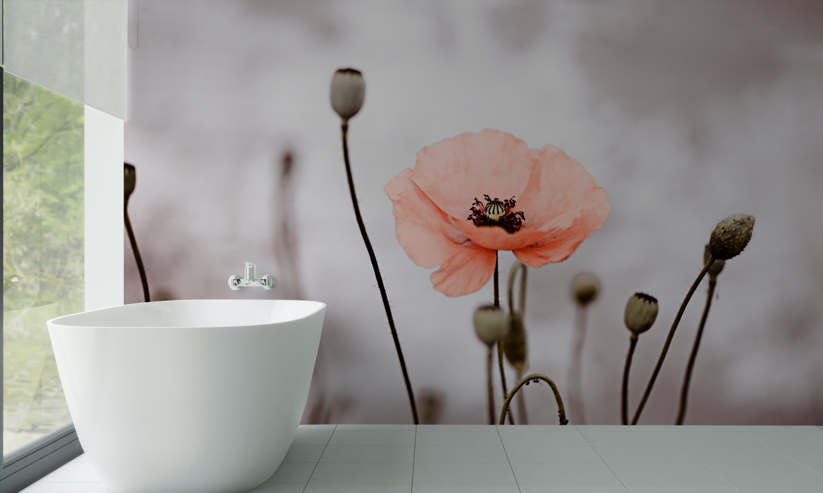 Papier peint un coquelicot solitaire qui s'ouvre dans toute sa splendeur rose