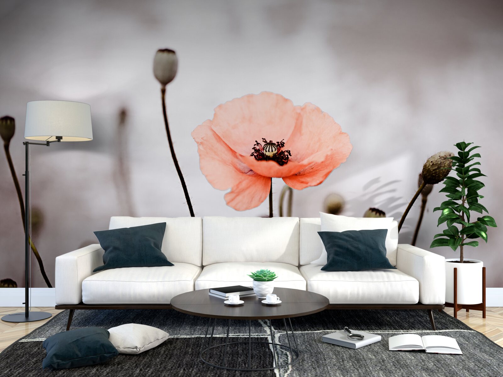 Papier peint un coquelicot solitaire qui s'ouvre dans toute sa splendeur rose