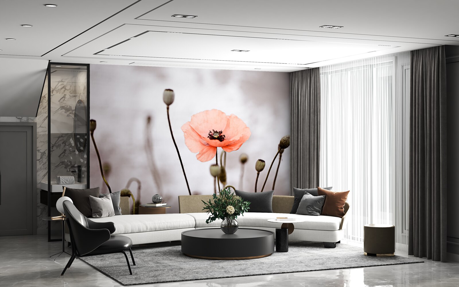 Papier peint un coquelicot solitaire qui s'ouvre dans toute sa splendeur rose