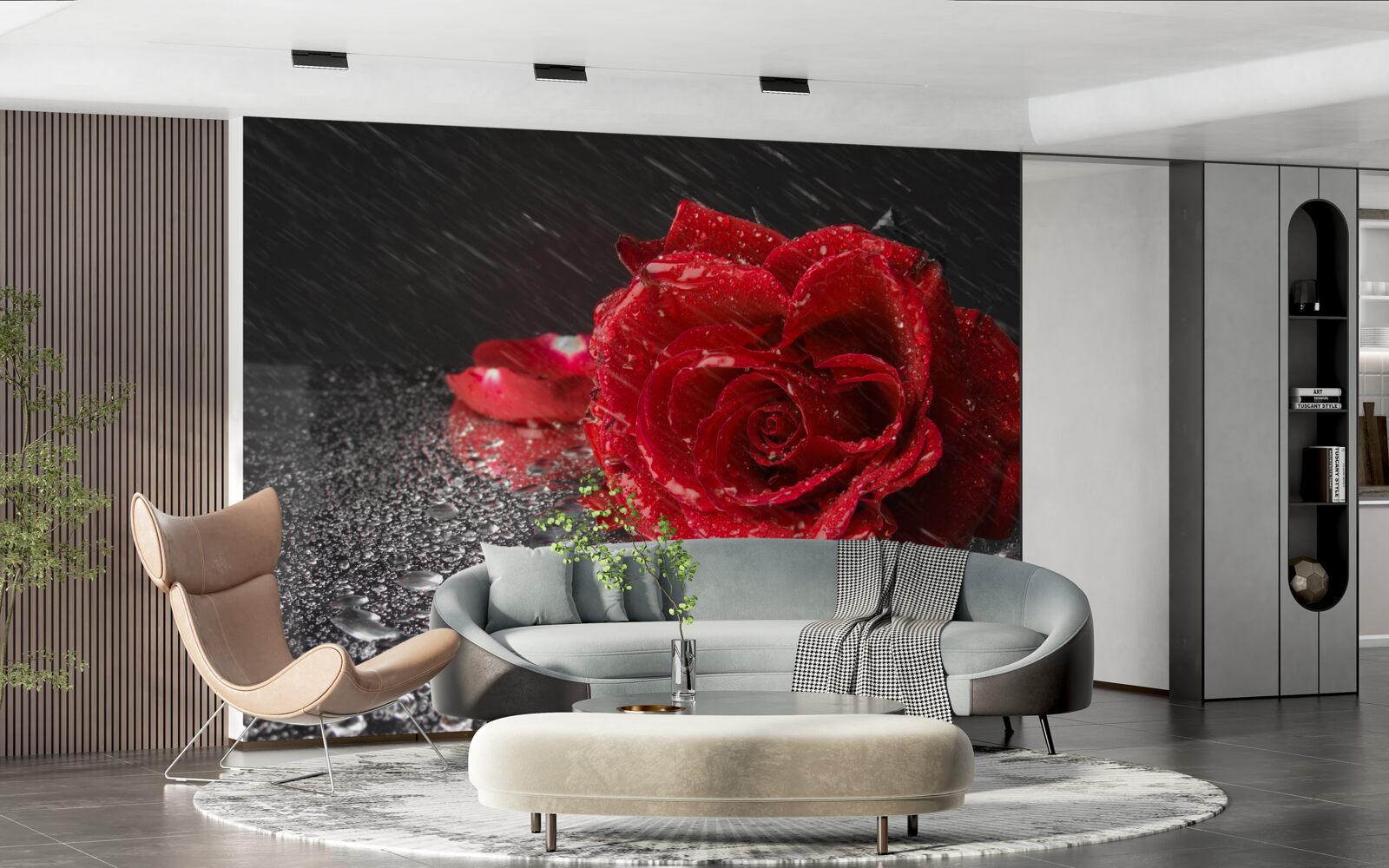 Papier peint une rose sous la pluie, rouge comme le sang