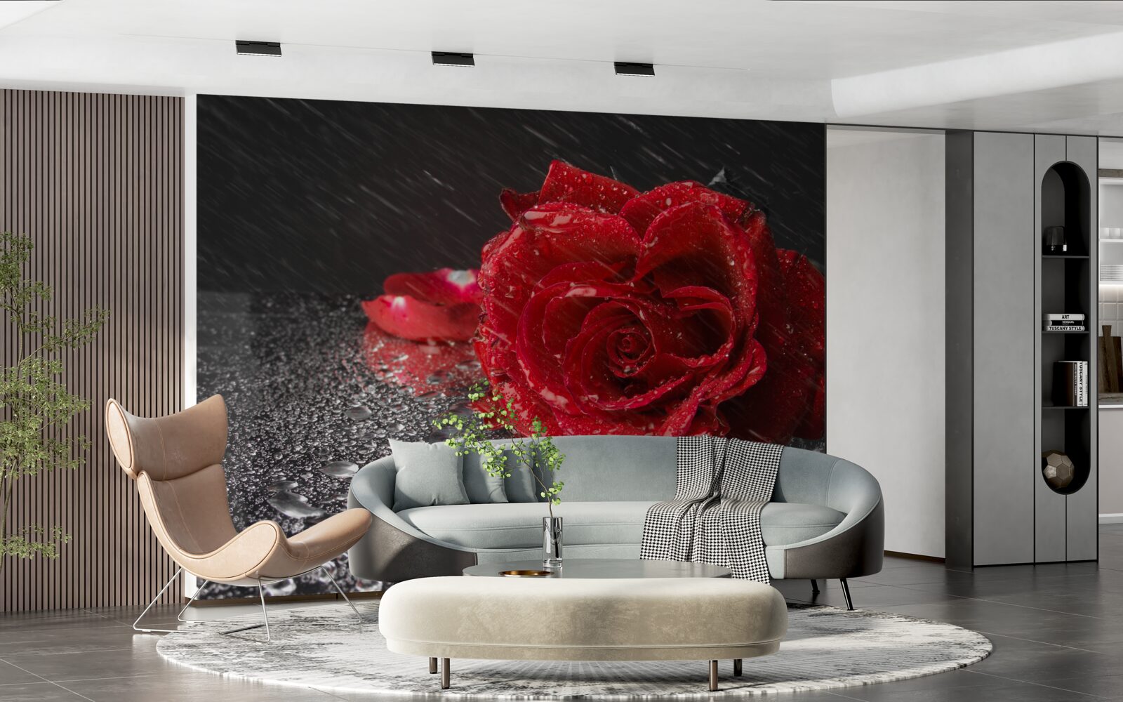 Papier peint une rose sous la pluie, rouge comme le sang