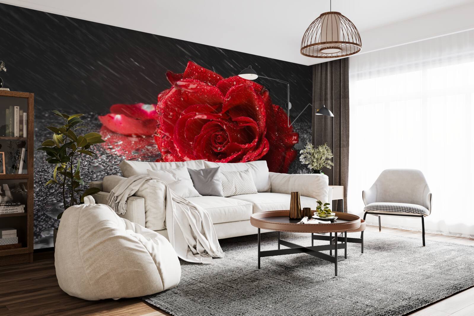 Papier peint une rose sous la pluie, rouge comme le sang