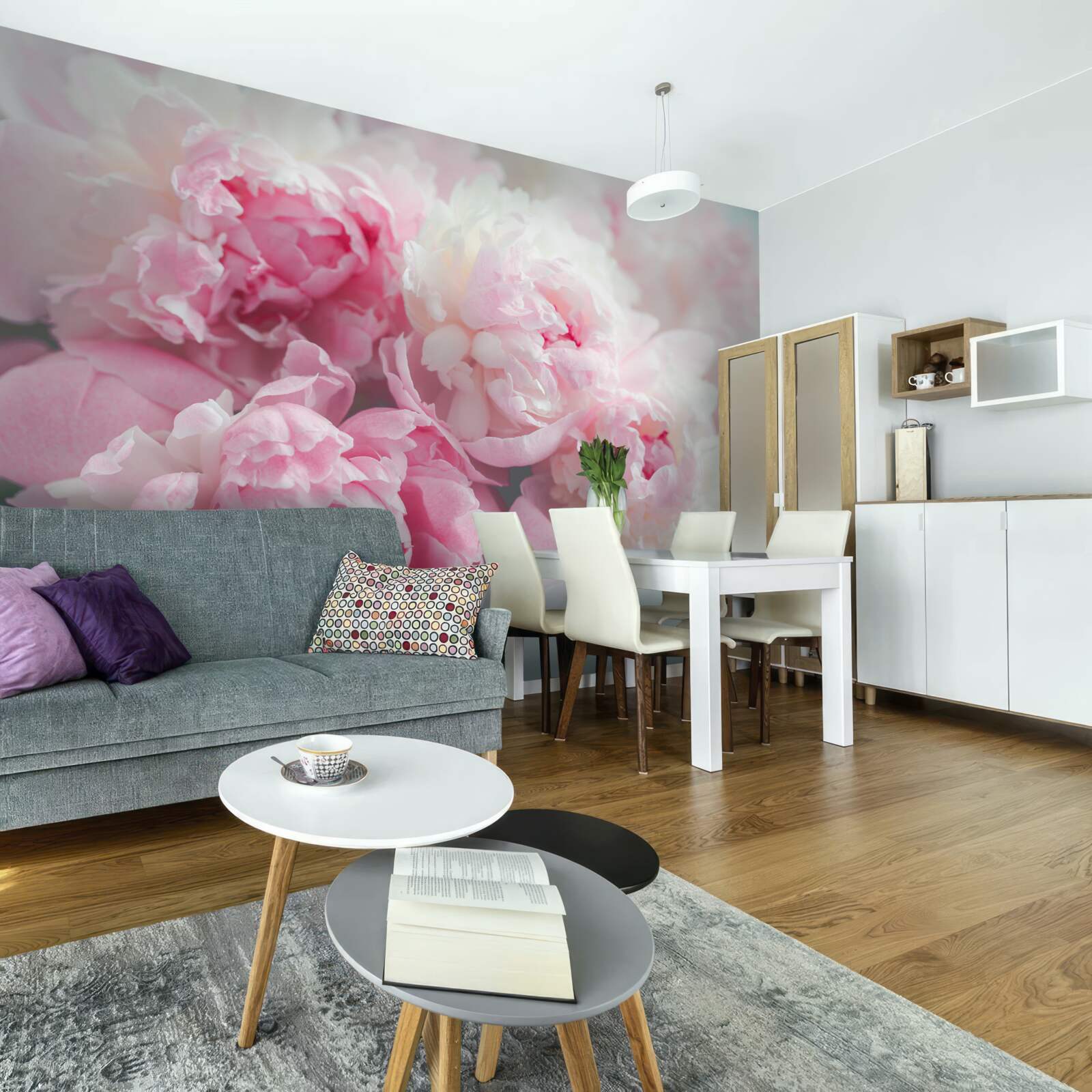 Papier peint bouquet de pivoines roses délicates et gracieuses