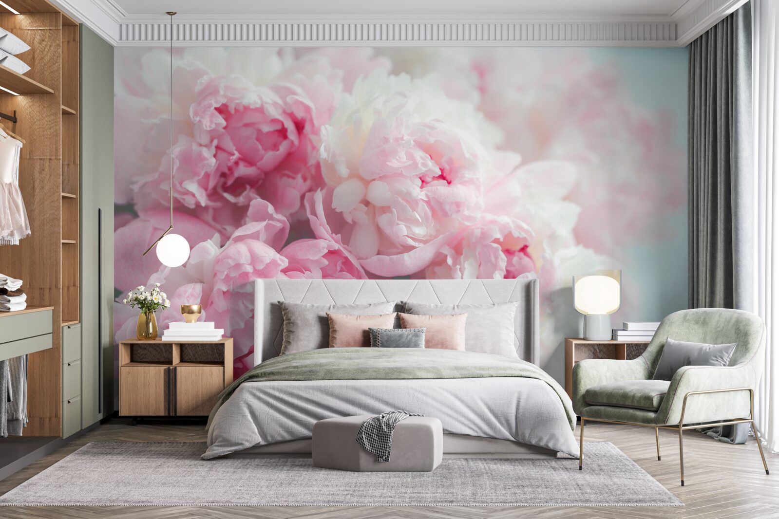 Papier peint bouquet de pivoines roses délicates et gracieuses