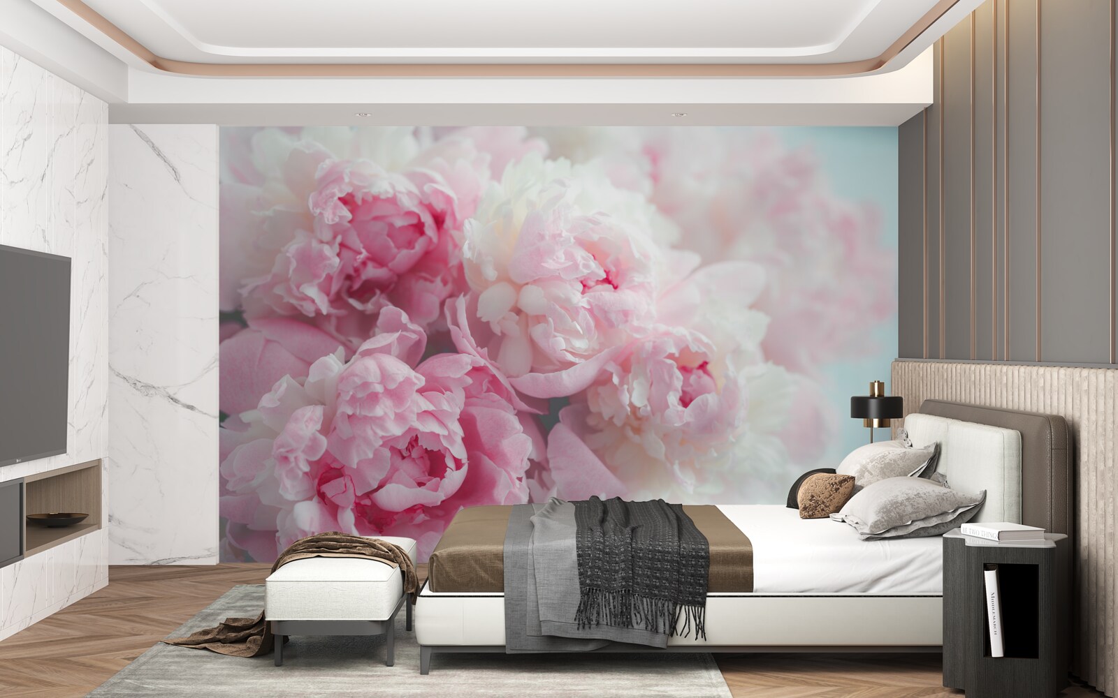 Papier peint bouquet de pivoines roses délicates et gracieuses