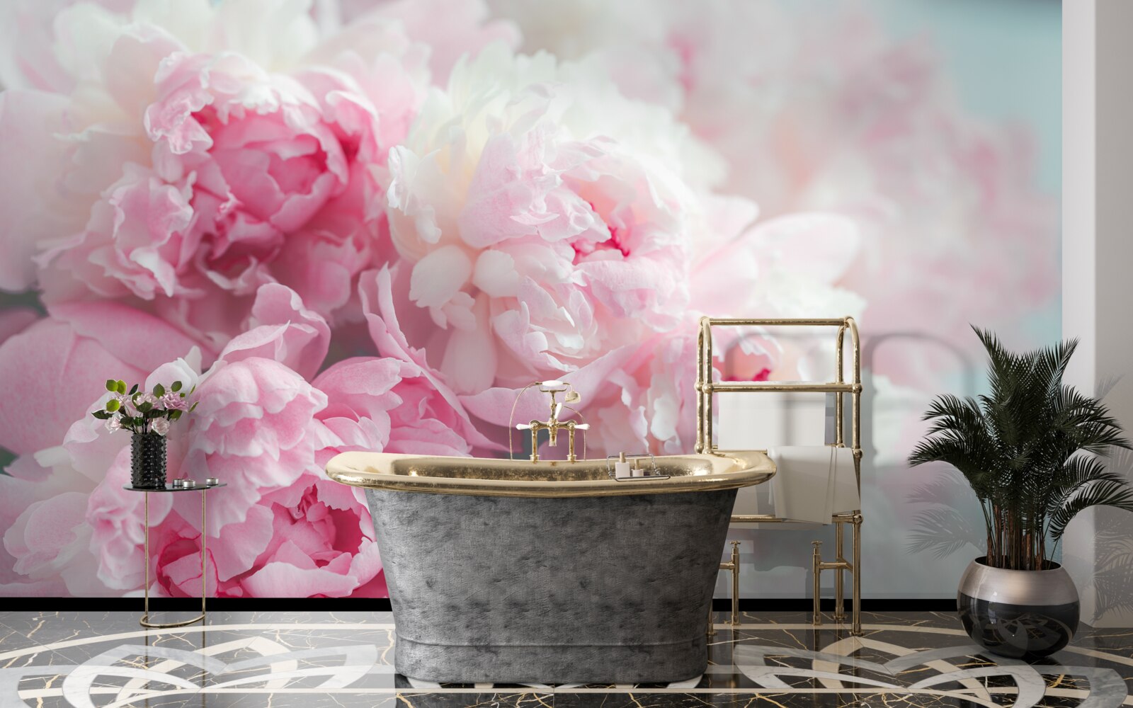 Papier peint bouquet de pivoines roses délicates et gracieuses