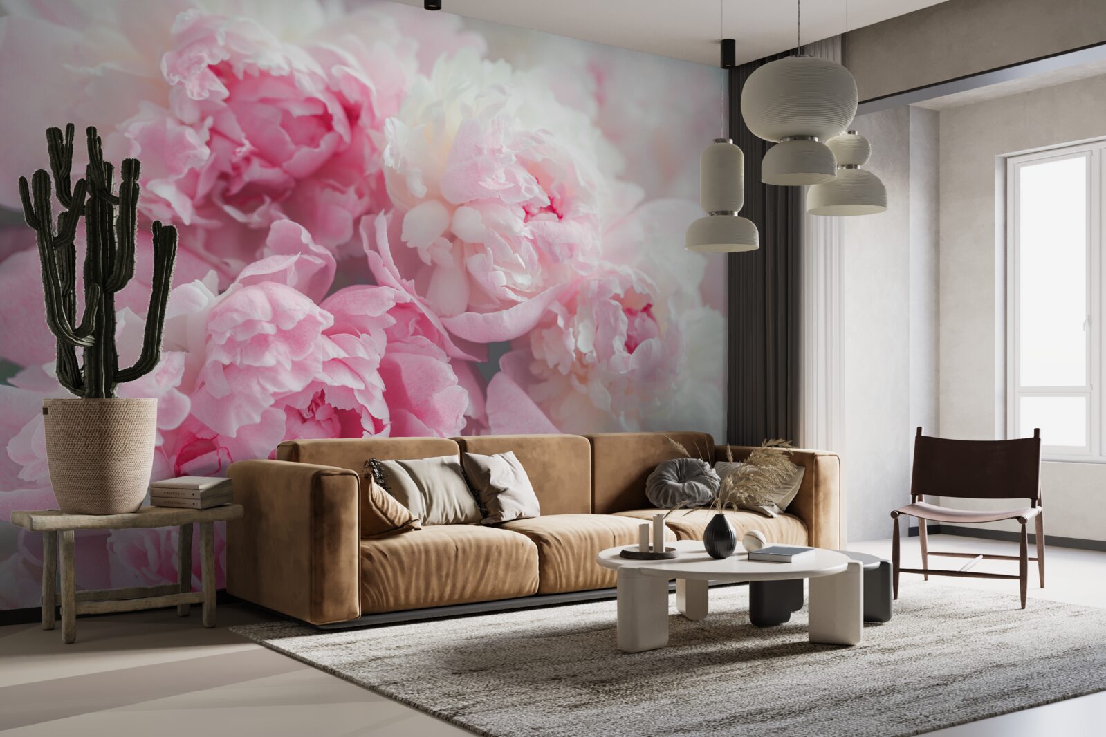 Papier peint bouquet de pivoines roses délicates et gracieuses