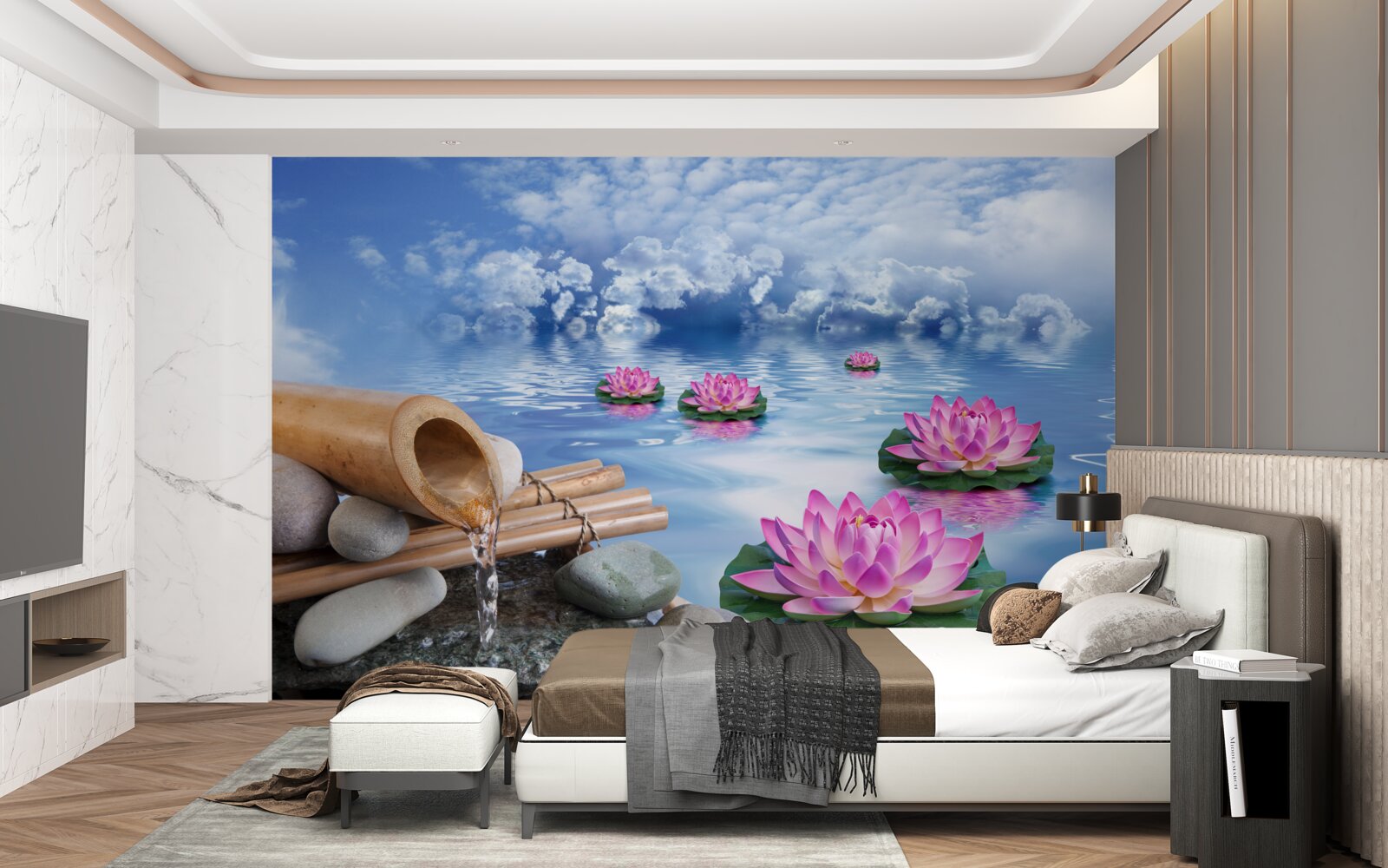 Papier peint lotus violets flottant sur l'eau