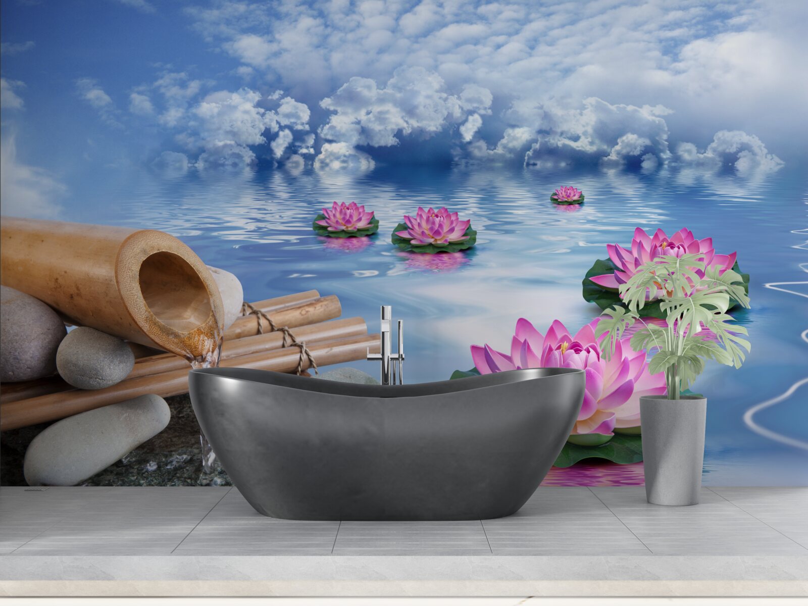 Papier peint lotus violets flottant sur l'eau