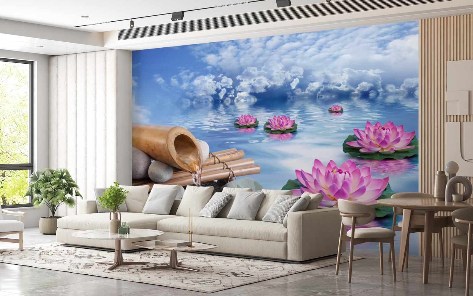 Papier peint lotus violets flottant sur l'eau