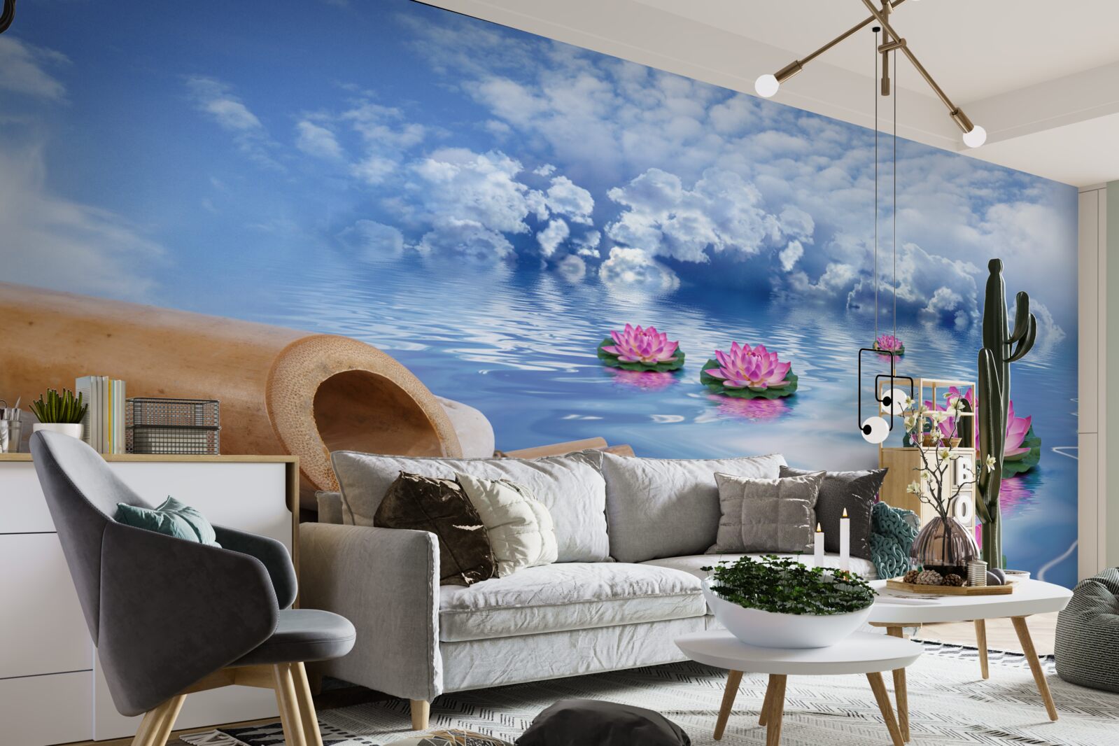 Papier peint lotus violets flottant sur l'eau