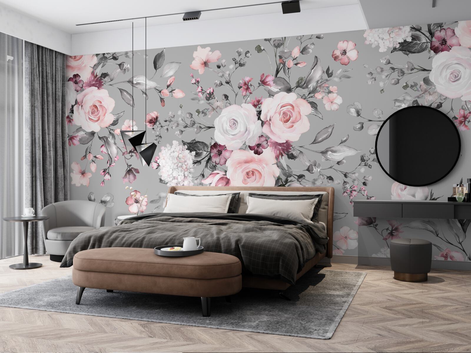 Papier peint roses lumineuses sur fond mat