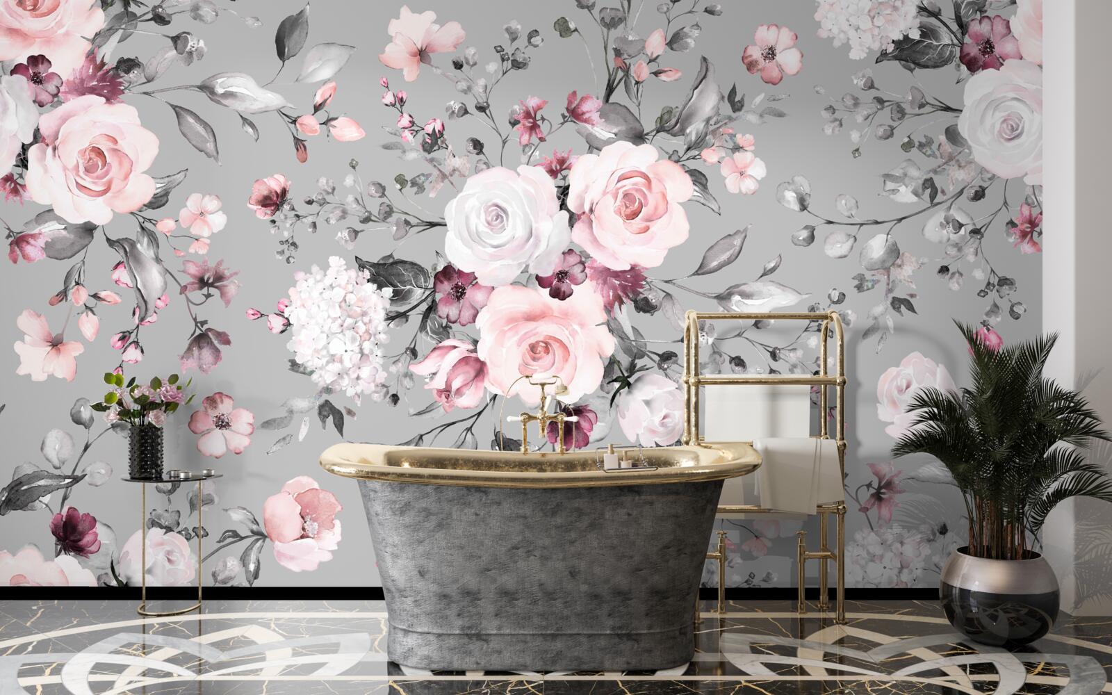 Papier peint roses lumineuses sur fond mat
