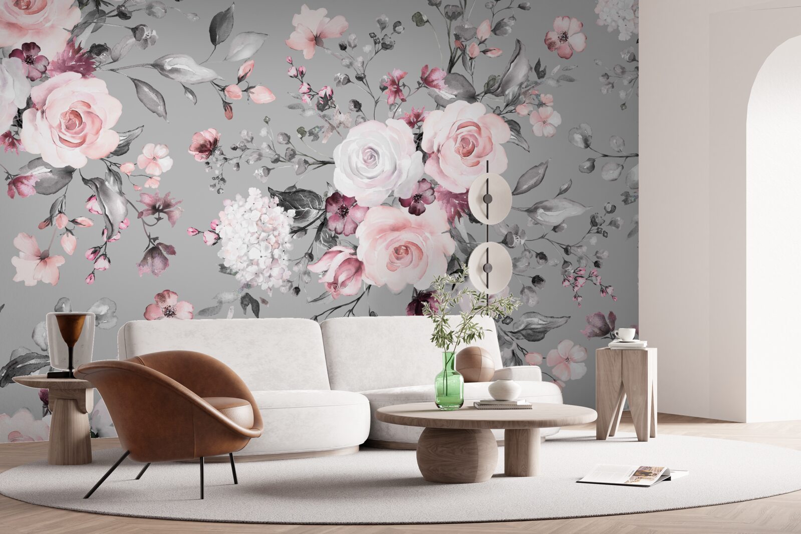 Papier peint roses lumineuses sur fond mat