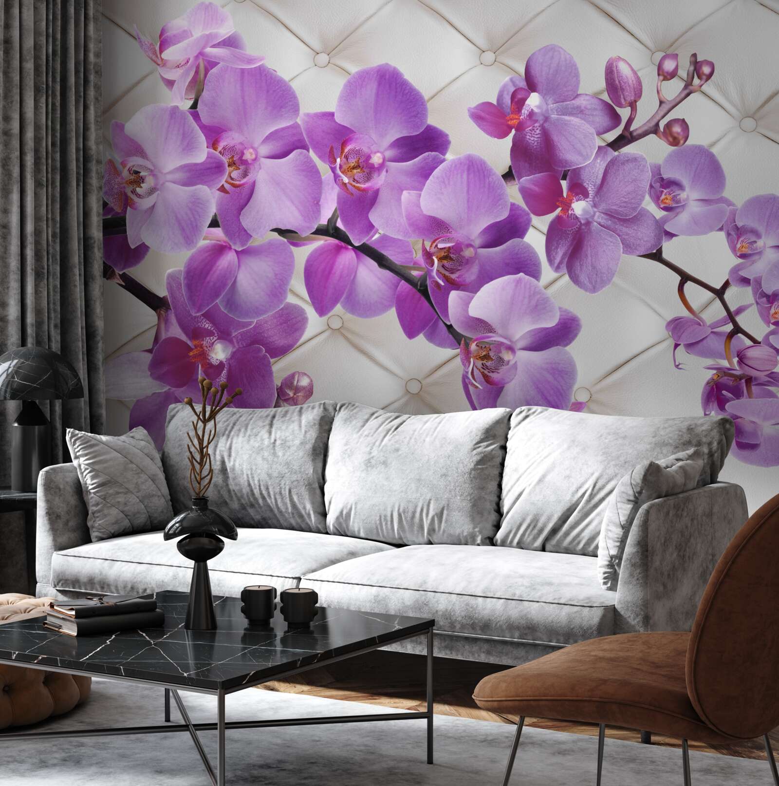 Papier peint la texture comprend des branches d'orchidée lilas